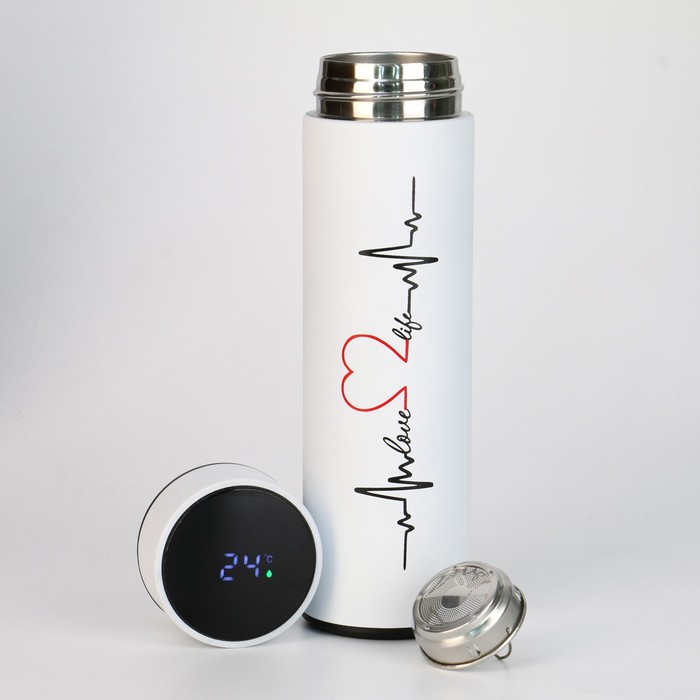 Термос  с термометром "Биение сердца", Soft Touch, 500 мл, сохраняет тепло 10 часов