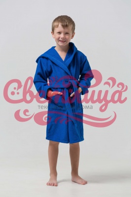 Детский махровый халат с капюшоном (Синий)