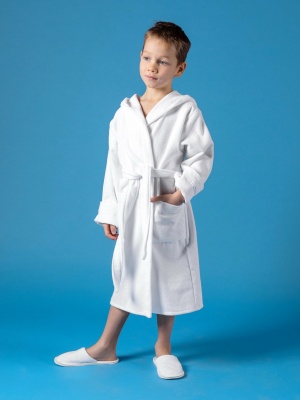 Детский махровый халат с капюшоном (Белый)