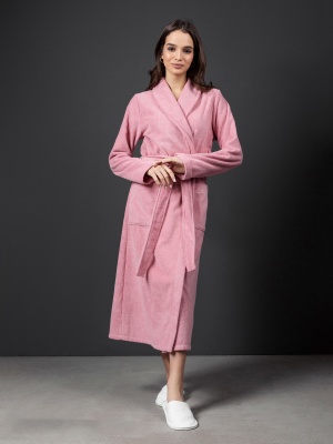 Женский махровый халат с шалькой (Пудрово-розовый)