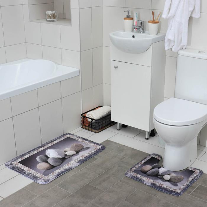 Набор ковриков для ванны и туалета Доляна «Камушки», 2 шт: 45×70, 39×45 см