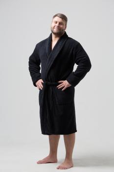 Мужской классический махровый халат с шалькой (Черный)