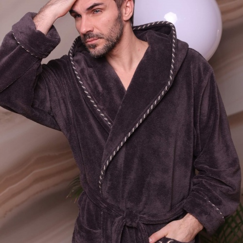 Мужской бамбуковый халат с капюшоном Zevs (Антрацит)