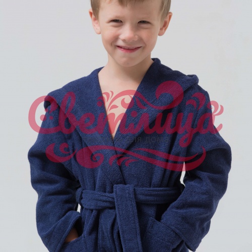 Детский махровый халат с капюшоном (Темно-синий)